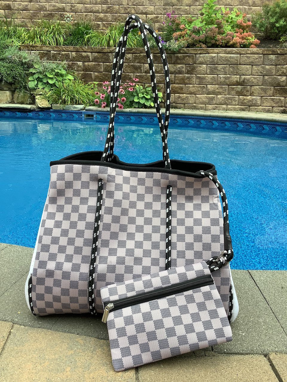 Gray Checkered Neoprene Bag