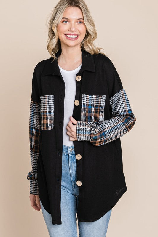 FLANNEL PLAID CONTRAST SHACKET