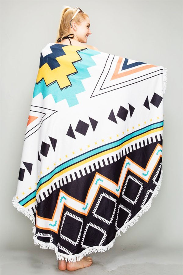 Aztec Round Fringe Beach Towel