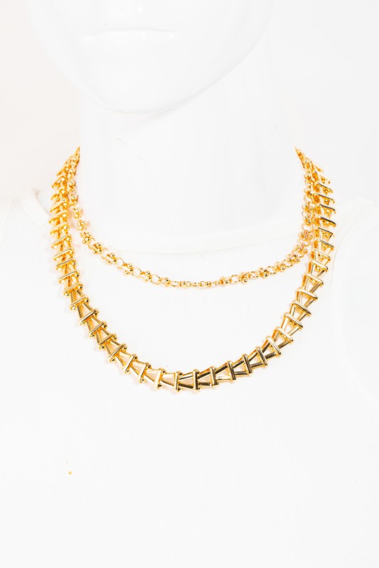 LAYERED DOUBLE CHAIN CHUNKY NECKLACE