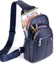 Load image into Gallery viewer, LEATHER CROSSBODY SLING BAG- NAVY
