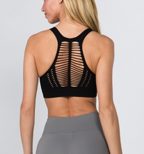 Load image into Gallery viewer, MACRAME CUT OUT SPORTS BRA- BLACK
