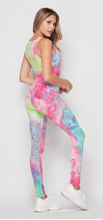 Load image into Gallery viewer, TIE DYE BRUSHED BRA AND LEGGING SET- PINK/BLUE
