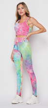 Load image into Gallery viewer, TIE DYE BRUSHED BRA AND LEGGING SET- PINK/BLUE

