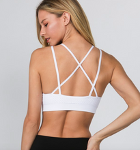 Load image into Gallery viewer, HIGH NECK MESH OVERLAY SPORTS BRA- WHITE
