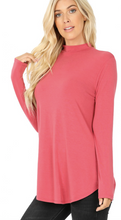 Load image into Gallery viewer, LONG SLEEVE MOCK NECK ROUND HEM TOP- ROSE
