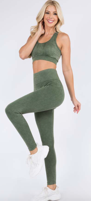 STONE WASHED LEGGINGS- GREEN