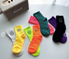 Load image into Gallery viewer, SMILES FOR DAYS NEON MID CALF SOCKS
