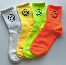 Load image into Gallery viewer, SMILES FOR DAYS NEON MID CALF SOCKS
