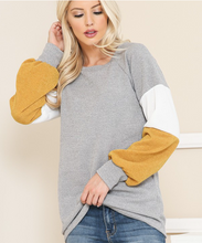 Load image into Gallery viewer, TUNIC TOP WITH COLOR BLOCK SLEEVES  - MUSTARD

