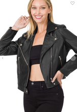 Load image into Gallery viewer, VEGAN LEATHER MOTO JACKET
