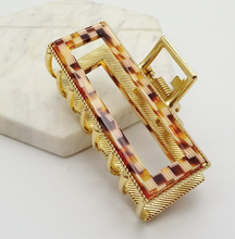 Load image into Gallery viewer, FRENCH DESIGN RECTANGLE GOLD CELLULOSE HAIR CLAW CLIP
